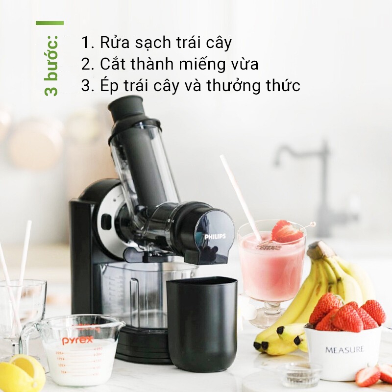 Máy ép chậm Philips trục ngang ép trái cây hoa quả HR1889/71 đa năng 150W Bảo hành 24 tháng - Podi92