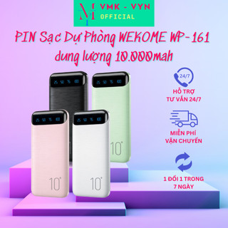 Sạc dự phòng 10000mah WP161, pin tích điện thiết kế nhỏ gọn đèn lead hiển thị phần trăm pin