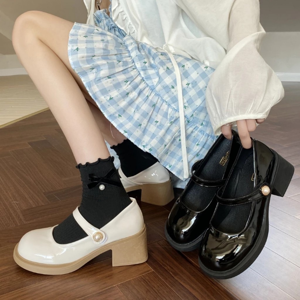 Giày búp bê nữ tăng chiêu cao da bóng lolita mã LCP7