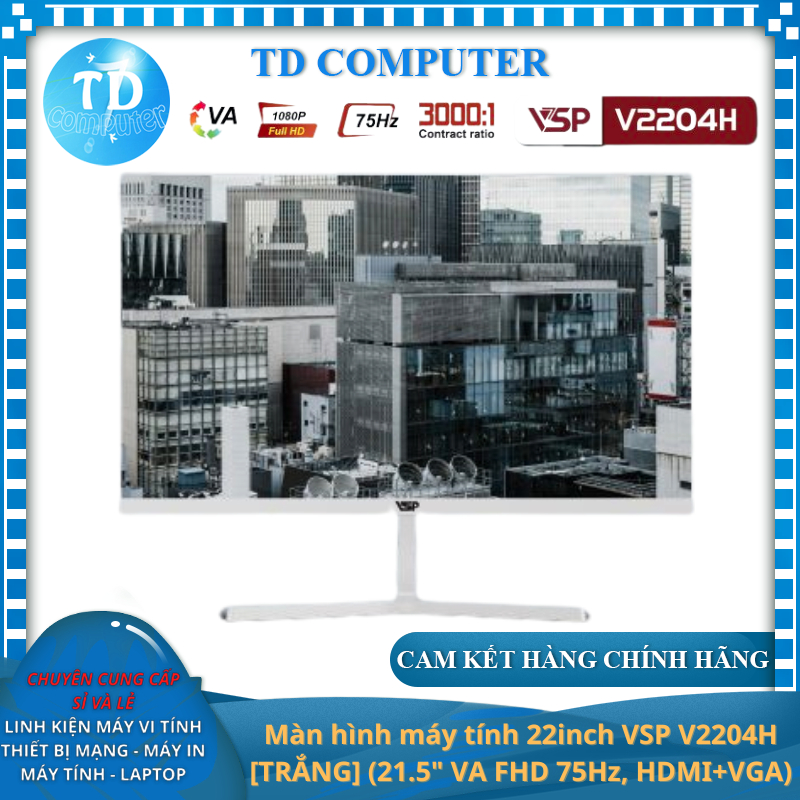 Màn hình máy tính 22inch VSP V2204H [TRẮNG] (21.5" VA FHD 75Hz, HDMI+VGA) - Hàng chính hãng VSP phân
