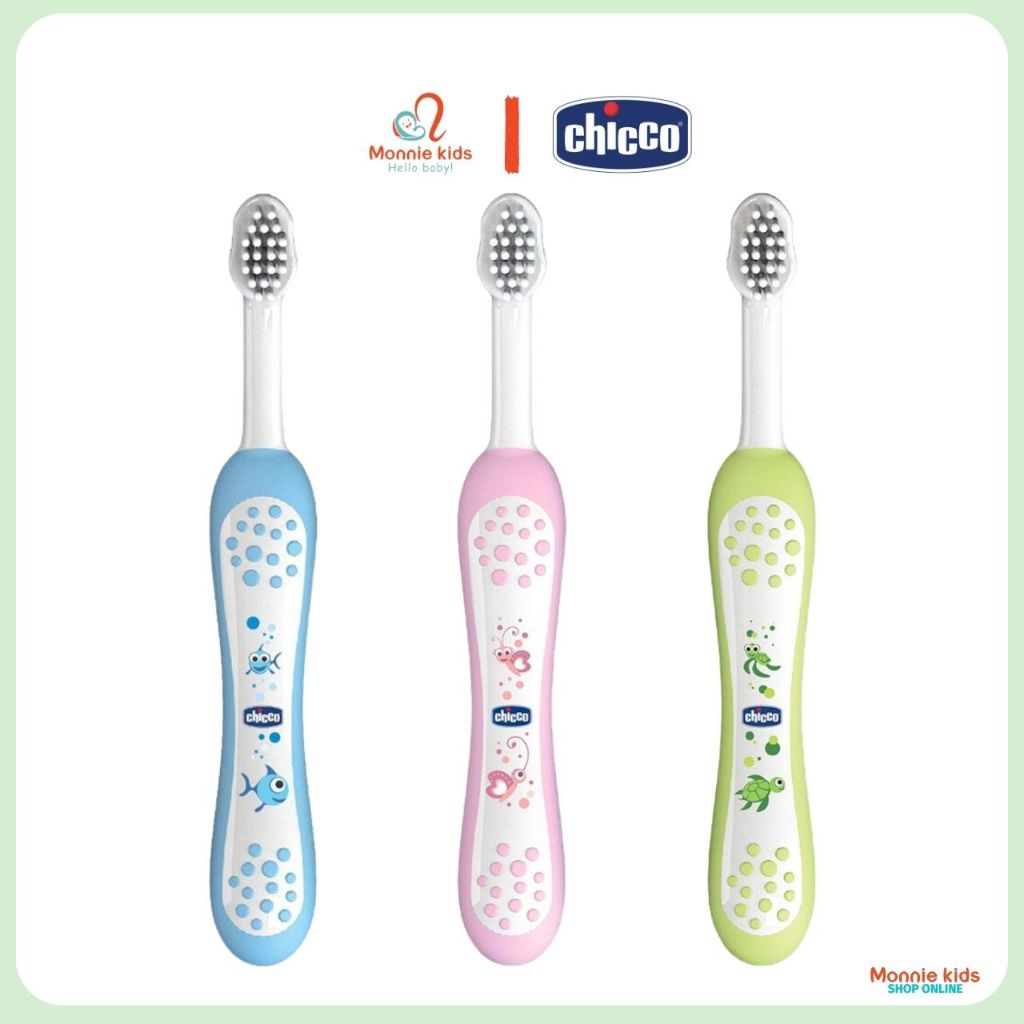 Bàn chải đánh răng cho bé Chicco Italy 6M+, bàn chải trẻ em đầu lông mềm - Monnie Kids