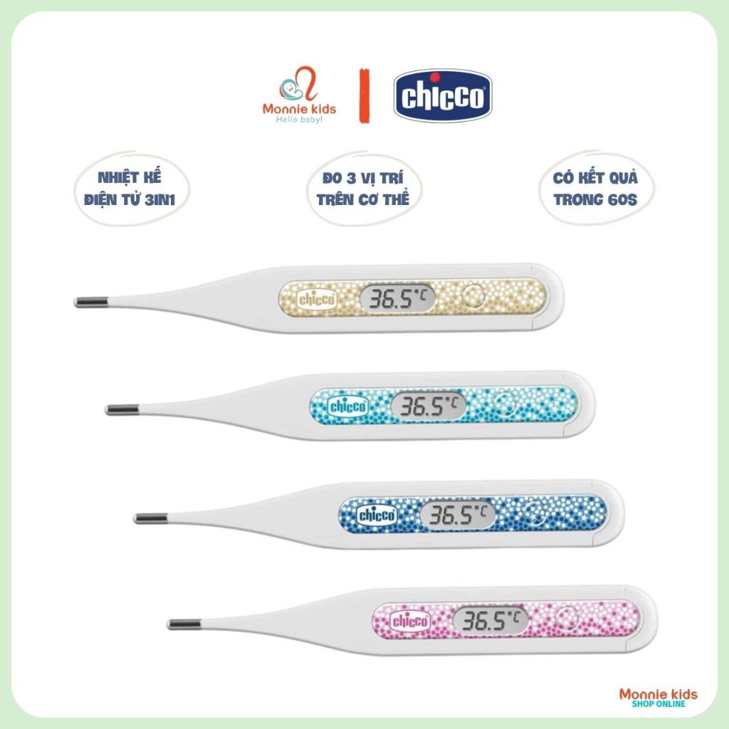 Nhiệt kế điện tử cho bé CHICCO, nhiệt kế điện tử nhỏ gọn tiện lợi đa năng - Monnie Kids