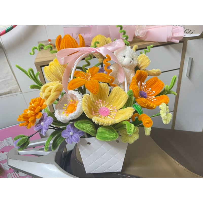 Giỏ hoa kẽm nhung mix màu