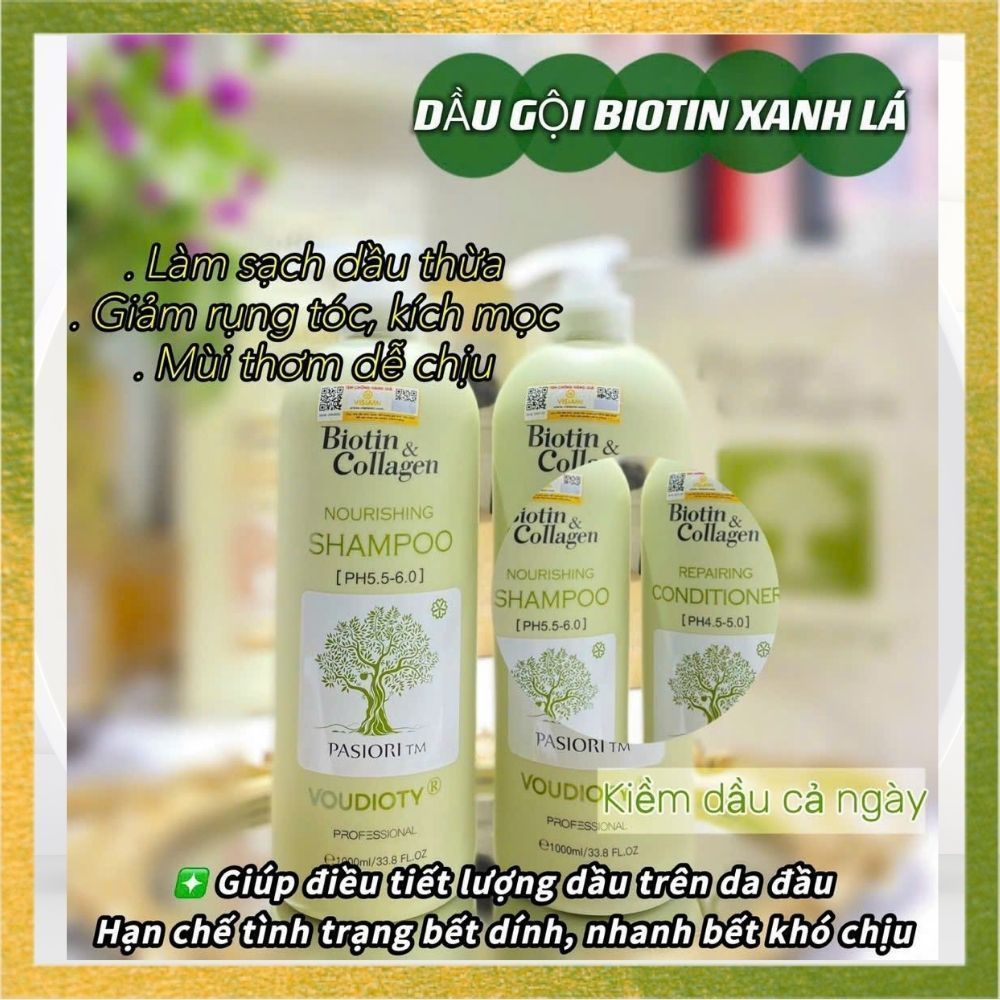 Dầu Gội Biotin Collagen Xanh Lá Chính Hãng, Combo Gội Xả Kiềm Dầu