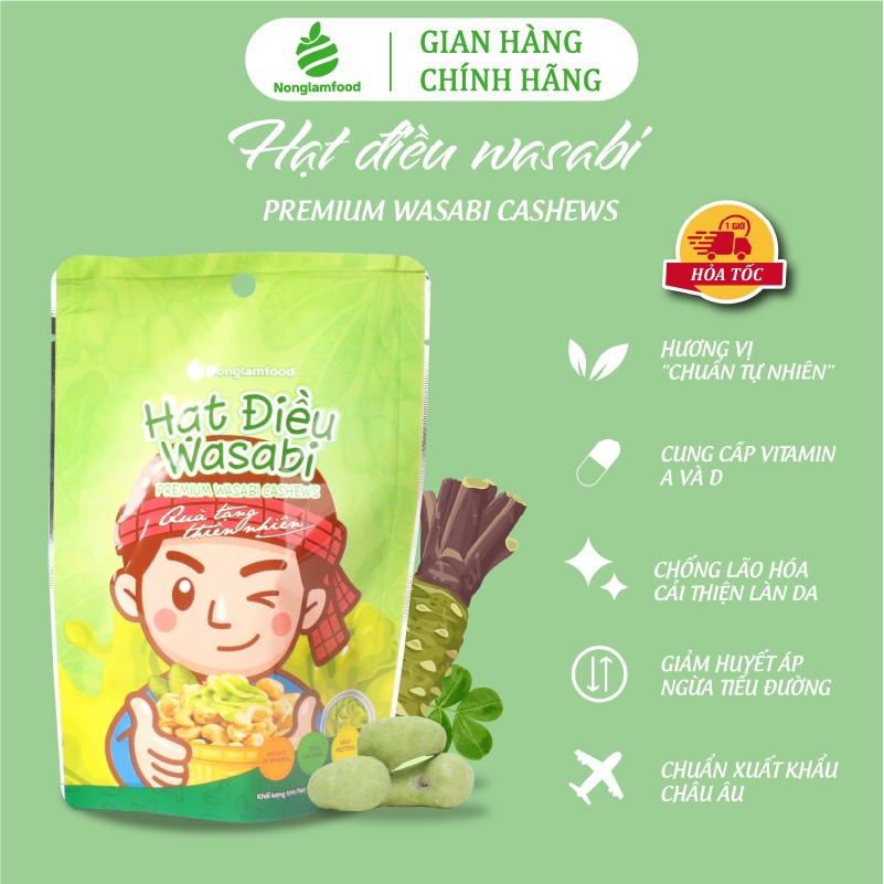 Hạt điều phủ vị phô mai, sầu riêng, tỏi ớt, wasabi Nonglamfood túi 45g | Đồ ăn vặt dinh dưỡng