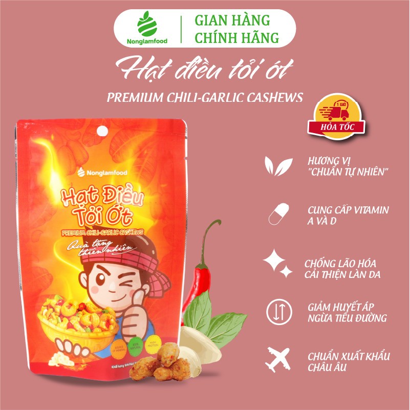 Hạt điều phủ vị phô mai, sầu riêng, tỏi ớt, wasabi Nonglamfood túi 45g | Đồ ăn vặt dinh dưỡng