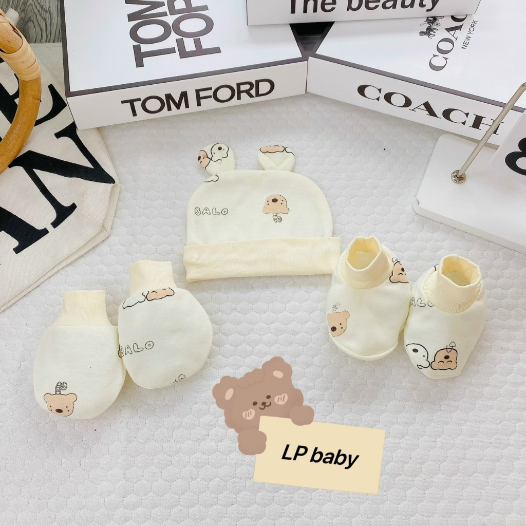 Sét mũ kèm bao tay bao chân NỈ HÀN 5 MÓN ẤM ÁP MỀM MẠI đáng yêu cho bé SM24