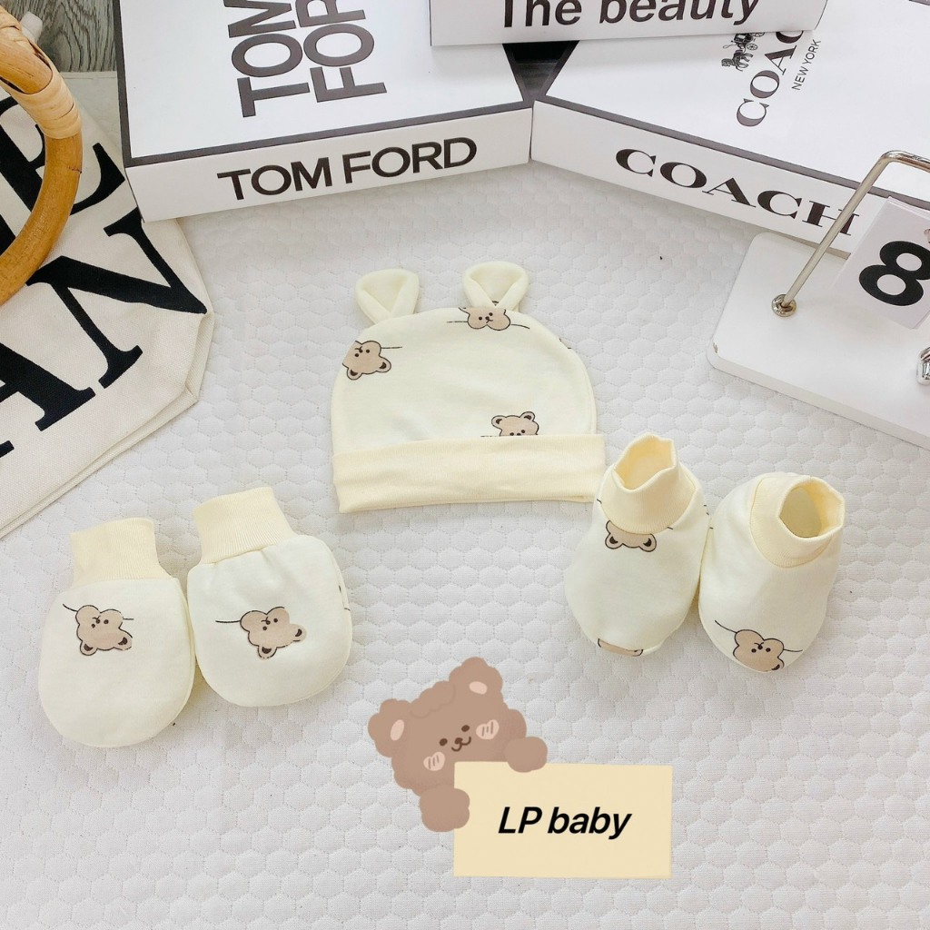 Sét mũ kèm bao tay bao chân NỈ HÀN 5 MÓN ẤM ÁP MỀM MẠI đáng yêu cho bé SM24