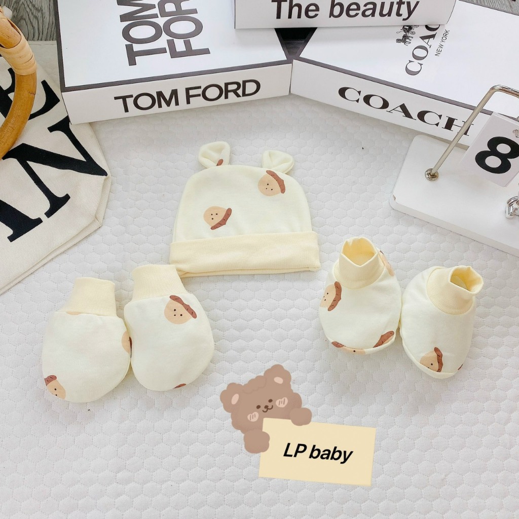 Sét mũ kèm bao tay bao chân NỈ HÀN 5 MÓN ẤM ÁP MỀM MẠI đáng yêu cho bé SM24