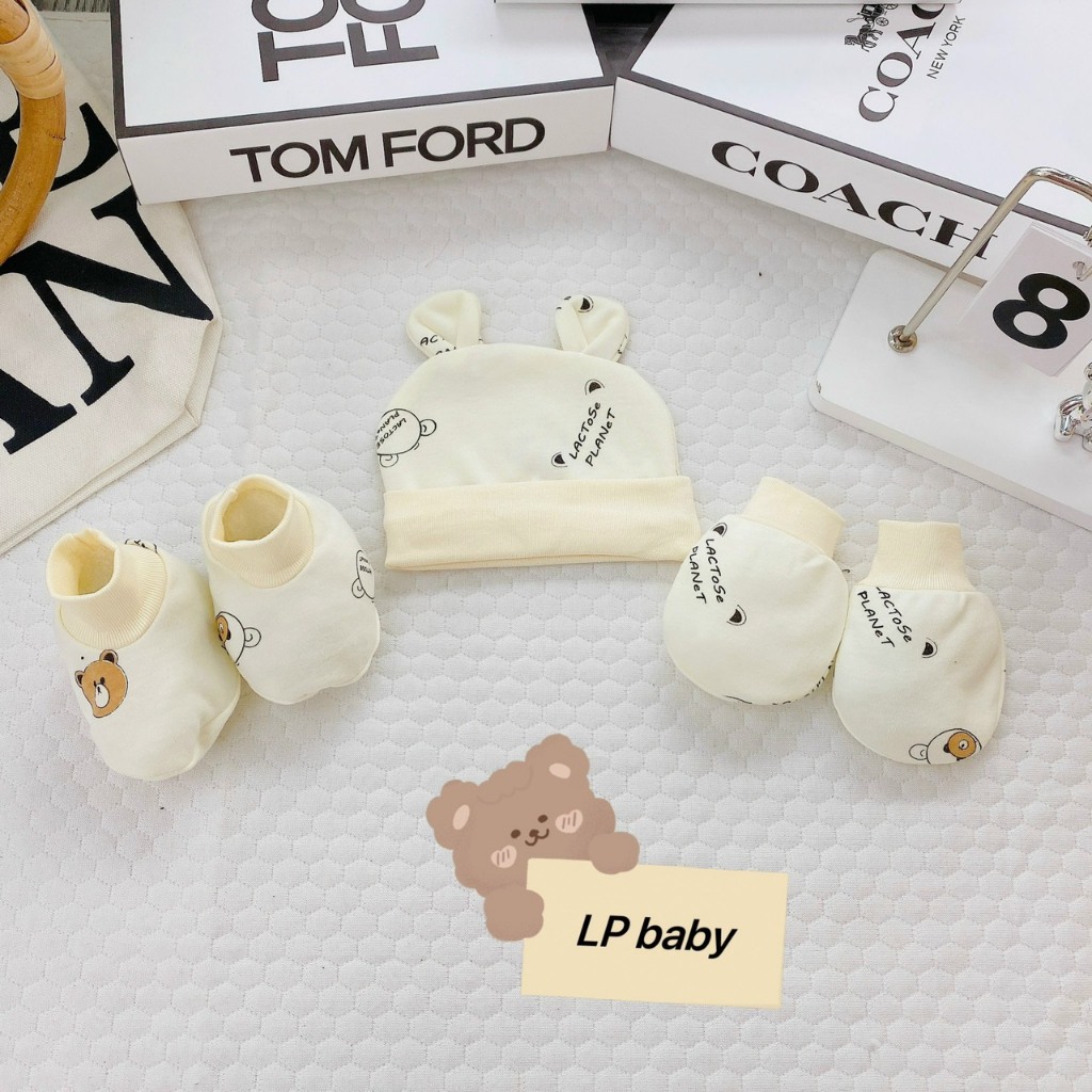 Sét mũ kèm bao tay bao chân NỈ HÀN 5 MÓN ẤM ÁP MỀM MẠI đáng yêu cho bé SM24