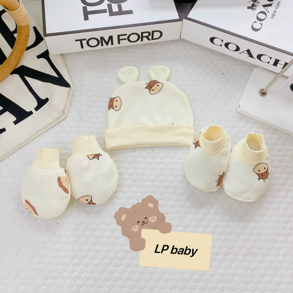 Sét mũ kèm bao tay bao chân NỈ HÀN 5 MÓN ẤM ÁP MỀM MẠI đáng yêu cho bé SM24