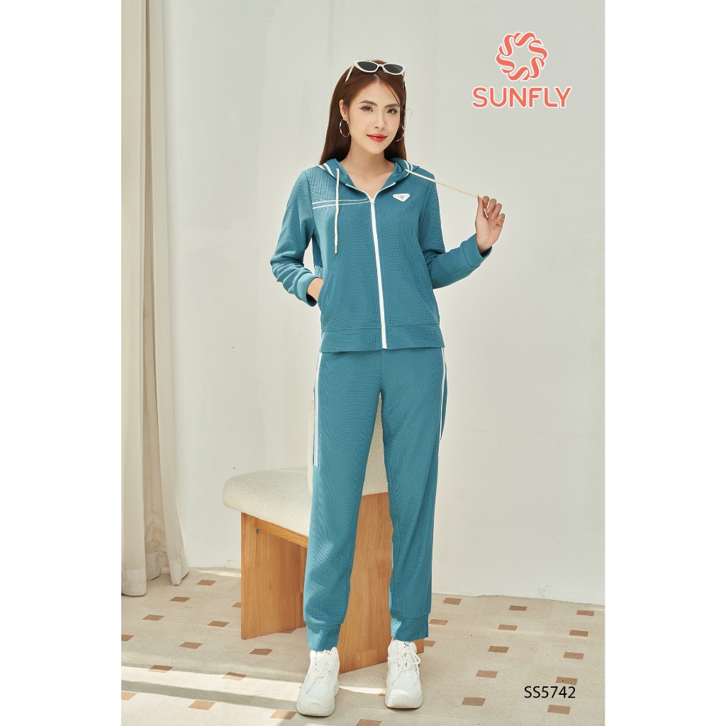 Đồ bộ kéo khóa nữ, bộ thun tổ ong dày dặn Sunfly SS5742 (Chính hãng - uy tín)