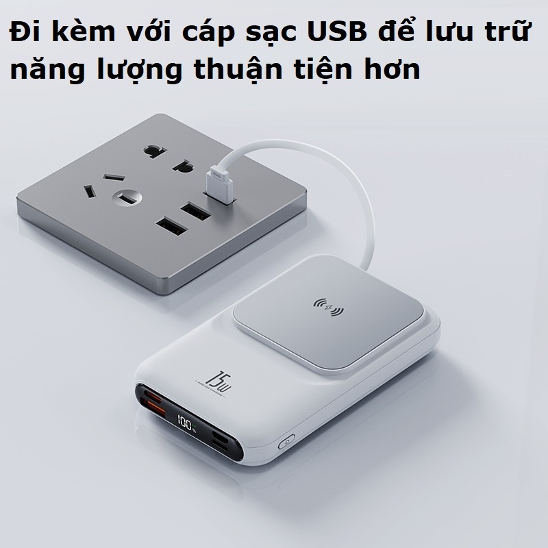 Sạc dự phòng không dây sạc nhanh 22,5W pin 15000mah cao cấp cho từ ip 8/X/11/12/13 – Gutek GT68