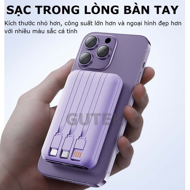 Sạc dự phòng không dây sạc nhanh 22,5W pin 15000mah cao cấp cho từ ip 8/X/11/12/13 – Gutek GT68