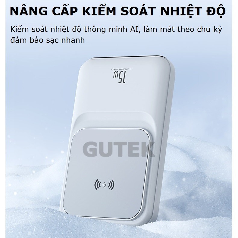 Sạc dự phòng không dây sạc nhanh 22,5W pin 15000mah cao cấp cho từ ip 8/X/11/12/13 – Gutek GT68