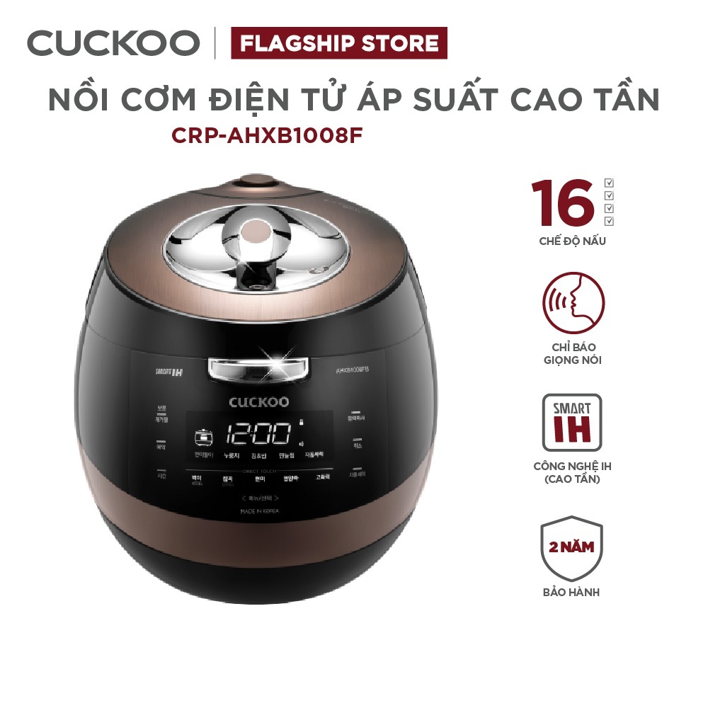 Nồi cơm điện tử áp suất cao tần Cuckoo 1.8L CRP-AHXB1008F - Lòng phủ men Xwal độc quyền- Bản Quốc Tế