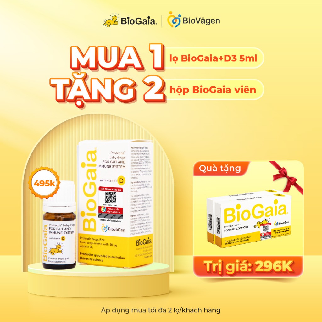 Combo BLACK FRIDAY No.01 mua 1 men vi sinh BioGaia ProTectis Vitamin D3 Drops TẶNG NGAY 2 hộp Biogaia 10 viên