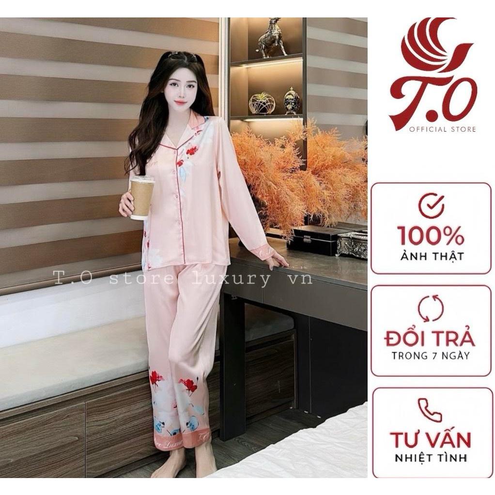 Bộ đồ ngủ Pijama nữ Lụa latin quần dài tay dài thoáng mát T.O official store bộ hoa