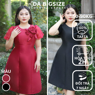 DA BIGSIZE - Đầm Nữ Đầm Dự Tiệc ,Váy Nữ Bigsize Kiểu Hoa Ngực 3D Chất Tafta Cao Cấp Phối Voan Dành Cho Người Mập 50-90kg