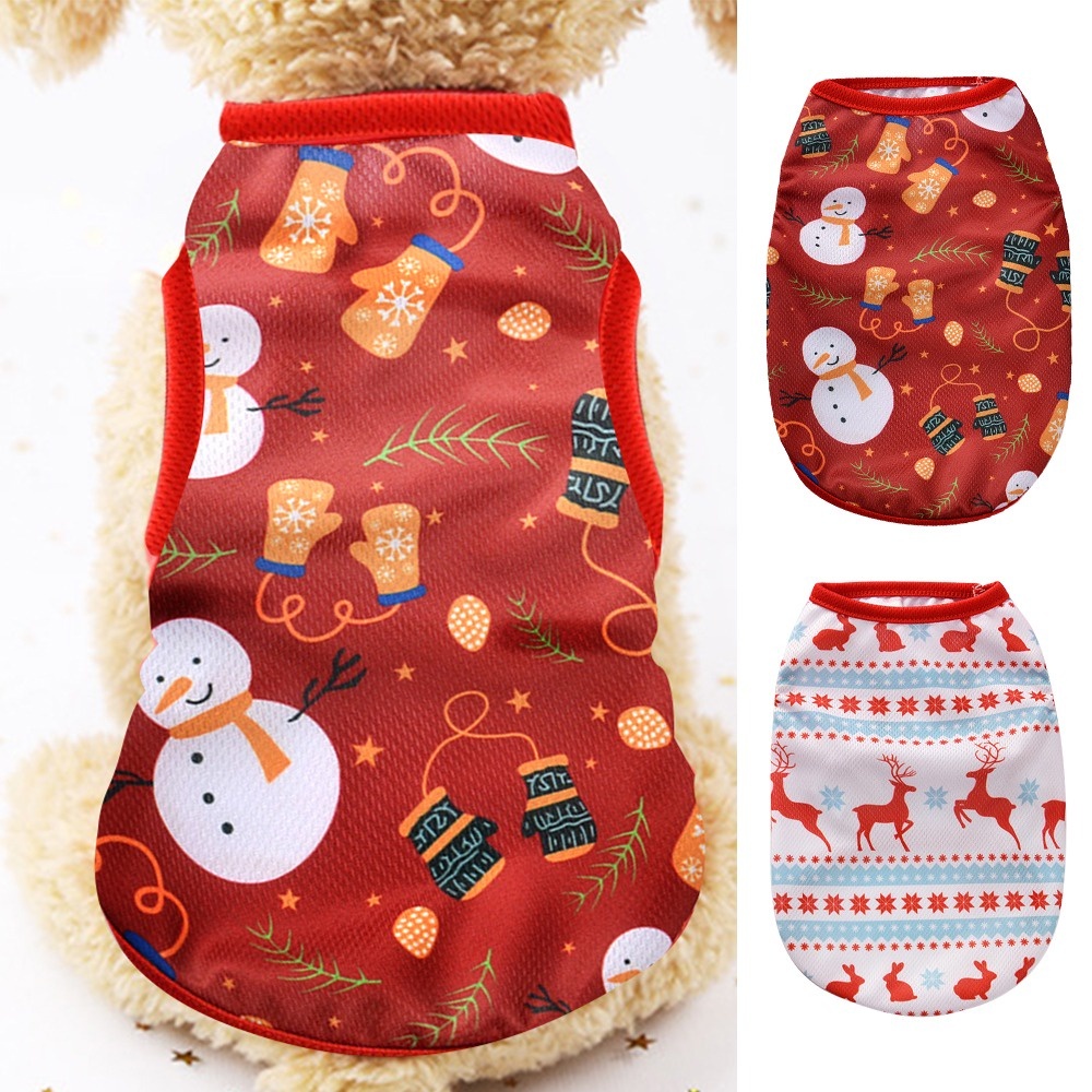Áo thú cưng ba lỗ Giáng sinh, Áo chó mèo sát nách họa tiết Noel đủ size XS, S, M, L, XL, XXL