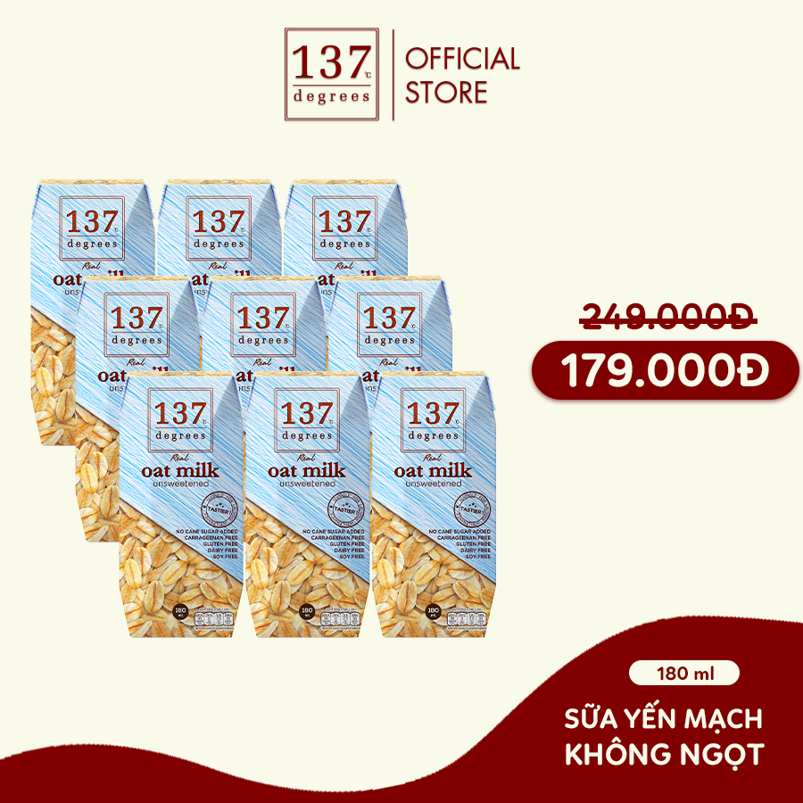 Sữa Hạt Mắc Ca, Yến Mạch Nguyên Chất, Yến Mạch Không Ngọt 137 Degrees 180ml (Lốc 3 hộp)