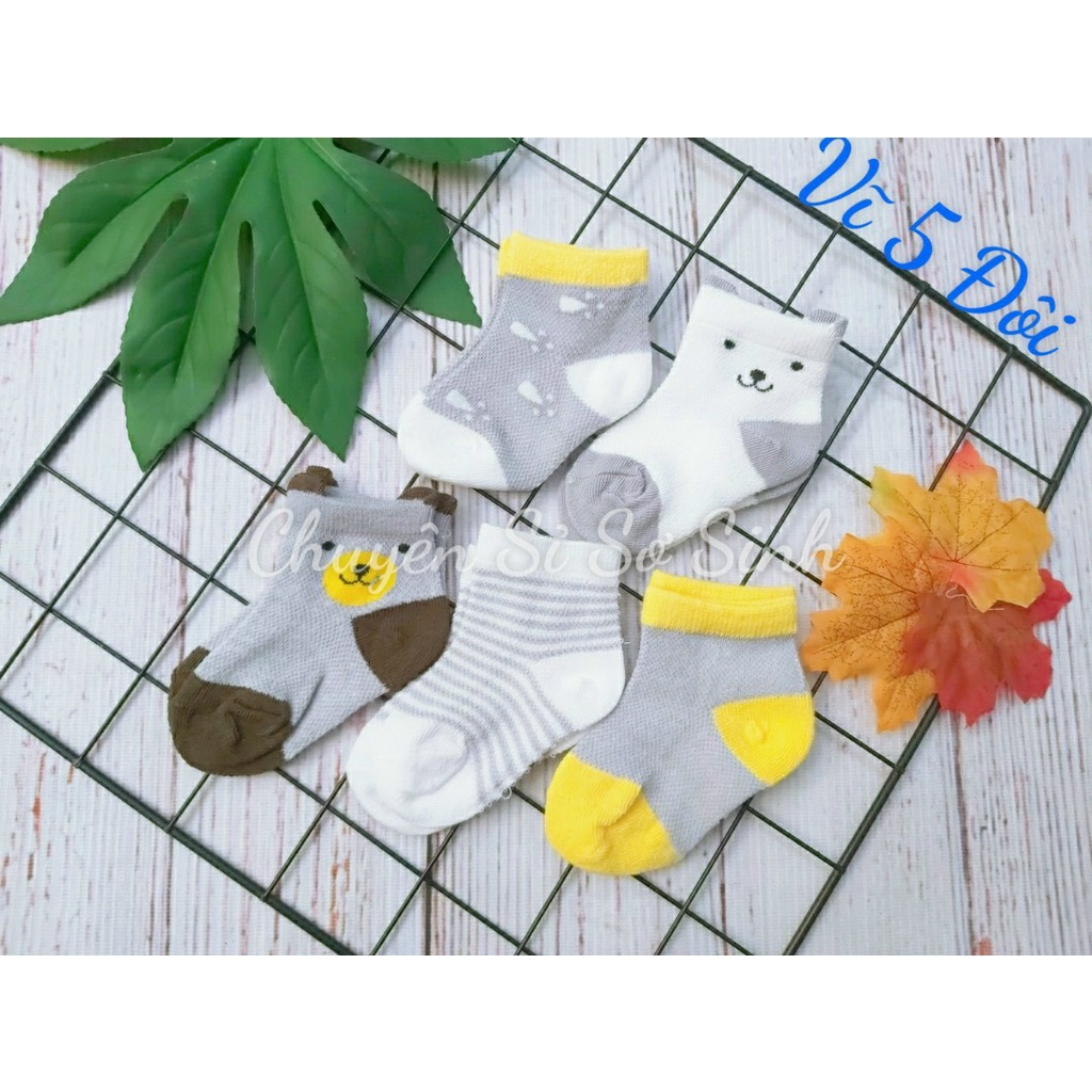 Sét 5 Đôi Tất Lưới Trẻ Em Mềm Mịn, Vớ Chân Cổ Cao Cho Bé Sơ Sinh Đến 1 Tuổi_5Hanquoc