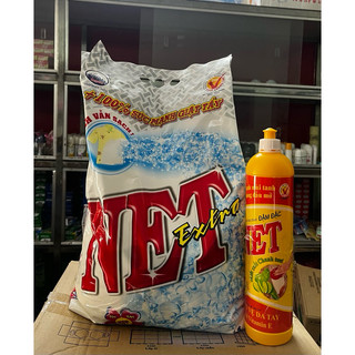 BỘT GIẶT NET EXTRA 5,5Kg TẶNG CHAI NƯỚC RỬA CHÉN ĐẬM ĐẶC NET CHIẾT XUẤT CHANH TƯƠI 800g