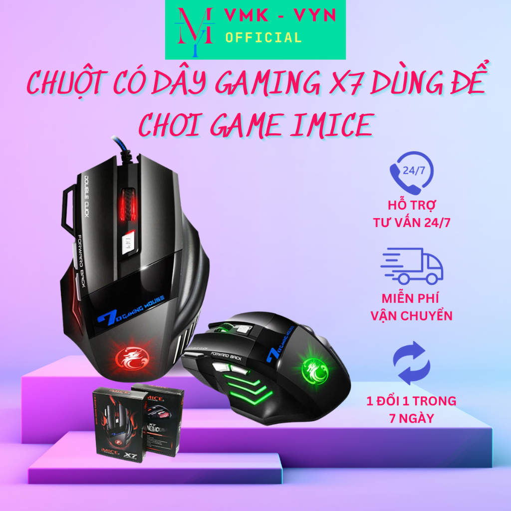 Chuột Chơi Game VMK-VYN Mouse iMICE X7 Gaming (Dây dù – Led 7 màu)