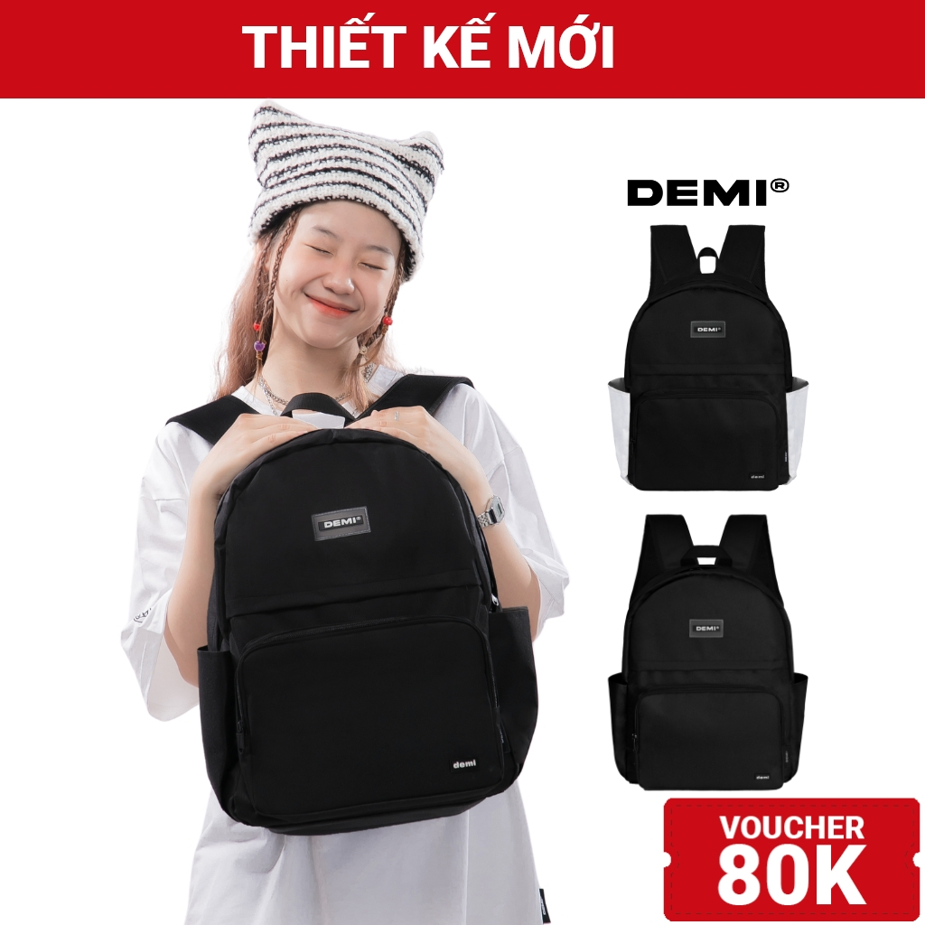 Balo local brand đi học nam nữ màu đen vải Canvas DEMI| DE-P04