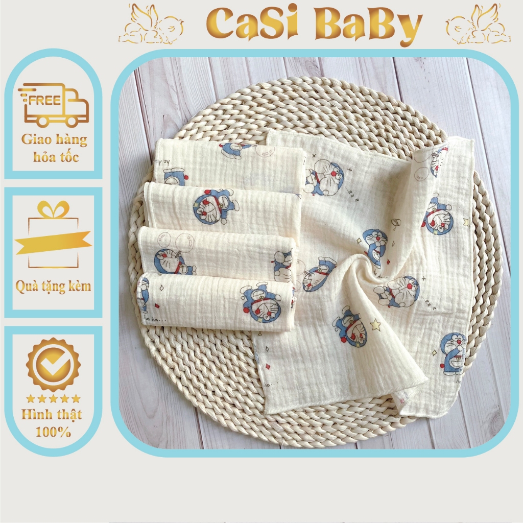 Sét 5 khăn sữa muslin hoạ tiết doremon cho bé CaSi BaBy