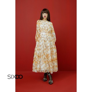 Đầm maxi voan dài tay họa tiết Baroque SIXDO