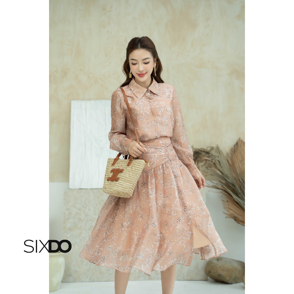 Áo sơ mi tơ dài tay họa tiết hoa SIXDO