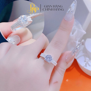 Nhẫn đính đá chủ 3 hàng đá, bạc BNP