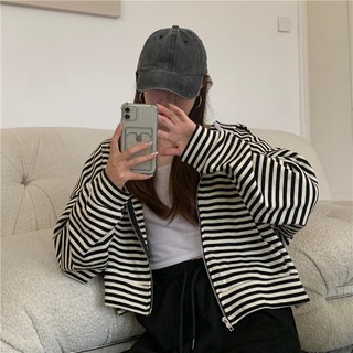 Áo khoác thun Nữ sọc ngang MENINA_STUDIO, áo khoác thun nữ kẻ sọc vải thun len cotton 100% dày dặn, mặc đi nắng