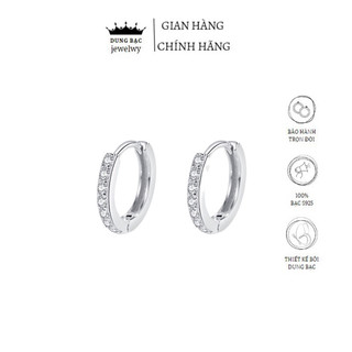  bông tai bạc nữ DUNG BẠC  bông tai khoen tròn đính đá trẻ em  người lớn đều đeo được 