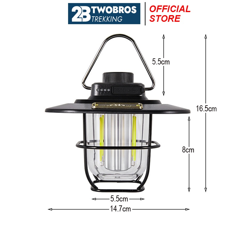 Đèn Retro Lamp, Đèn Camping, Dã Ngoại Du lịch Sạc Nhanh, Tích điện Pin Trâu kèm móc treo đèn, dễ sử dụng - DCP03