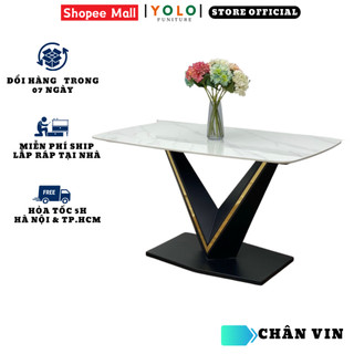 Bàn Ăn Cơm YoLo Chân V Viền Inox, Chân Sắt Sơn Tĩnh Điện, Gia Công Cao Cấp Hiện Đại. Phù Hợp Căn Hộ Chung Cư Gia Đình