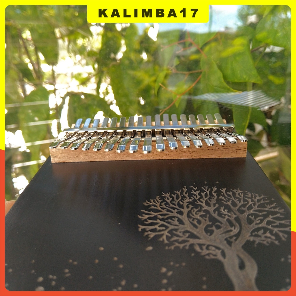 Đàn Kalimba 17 phím khắc cây KL34, Kalimba giá rẻ màu đen tặng kèm búa chỉnh âm