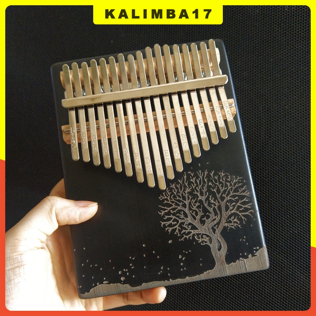 Đàn Kalimba 17 phím khắc cây KL34, Kalimba giá rẻ màu đen tặng kèm búa chỉnh âm