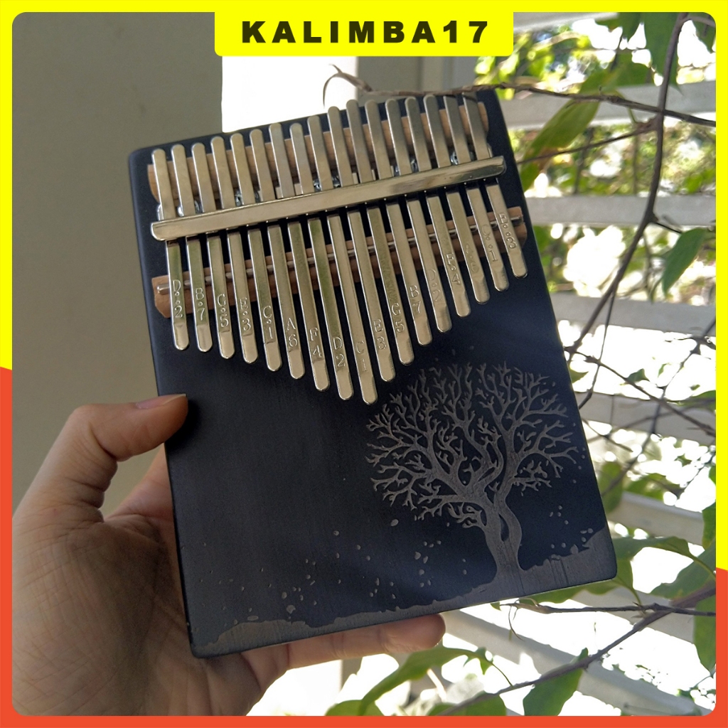 Đàn Kalimba 17 phím khắc cây KL34, Kalimba giá rẻ màu đen tặng kèm búa chỉnh âm