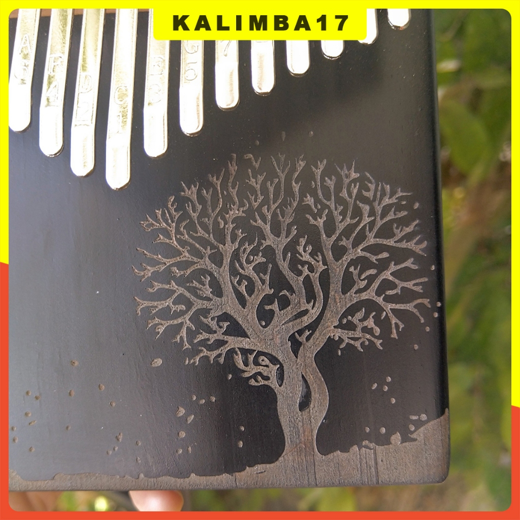 Đàn Kalimba 17 phím khắc cây KL34, Kalimba giá rẻ màu đen tặng kèm búa chỉnh âm