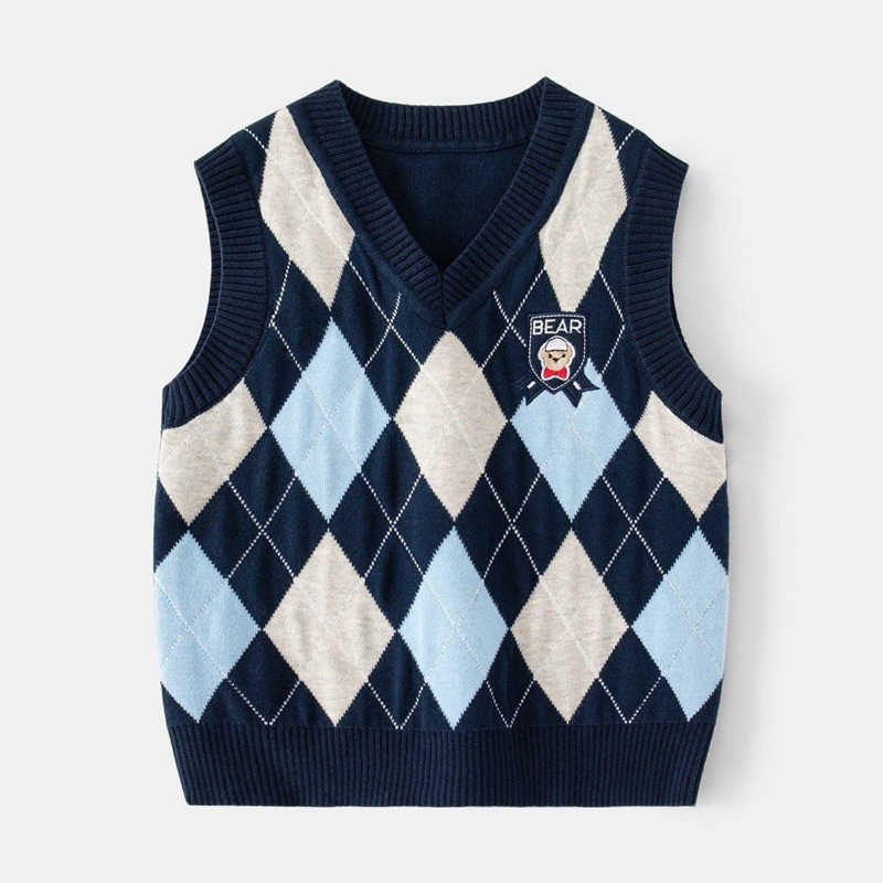 Áo gile len bé trai hoạ tiết siêu đẹp, chất len đanh mịn