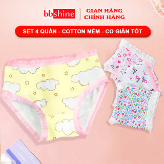 Quần chip cho bé gái 12-35kg chất cotton cao cấp viền ren phối nhiều họa tiết xinh xắn (Set 4 quần) BBShine – C003