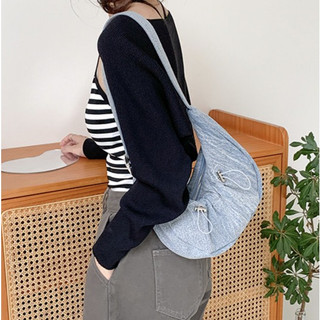 Túi vải denim Vuông Shop®️ có dây rút đeo chéo và đeo vai