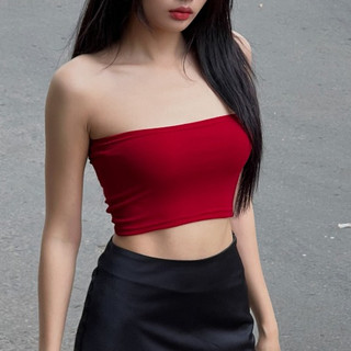 Áo ống croptop nữ hhvintage kiểu basic trơn co giãn top a97