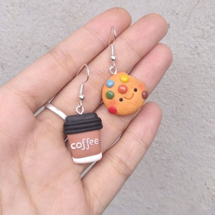 Coffee n Cookie - khuyên tai đất sét Polymer
