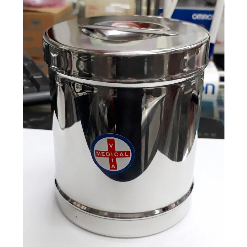 Hộp đựng bông gòn inox Vinh Tan trong nha khoa cỡ đại 13 x 15cm