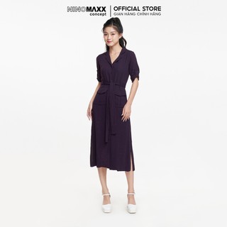 N&M Đầm Nữ công sở tay ngắn cổ tim dáng suông màu tím đậm mã 1905161
