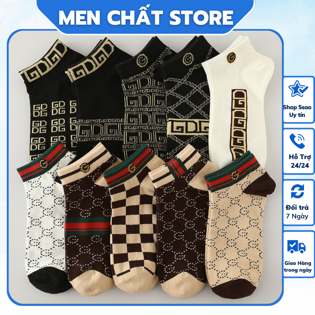 Sét 5 đôi tất nam cổ ngắn cao cấp thương hiệu G.C. Vớ nam loại dày chất liệu len, cotton họa tiết sang chảnh.