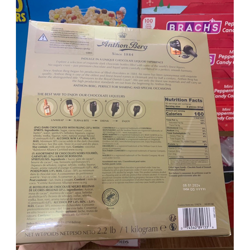 ￼Sô cô la 64 chai Anthon Berg A Selection of Liquor-Filled Dark Chocolates 1kg -  Mỹ